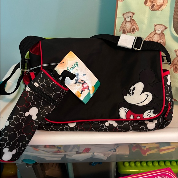 Disney Mickey Mouse Black and Red Messenger diaper Bag - Picture 1 of 10
